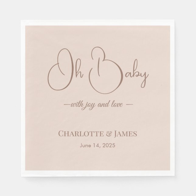 Servilleta De Papel Modern Minimalist Baby Shower | Powder Blush (Anverso)