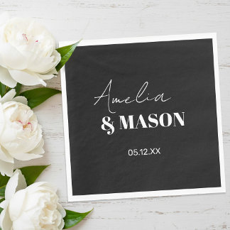 Servilleta De Papel Modern Minimalist Black and White Wedding