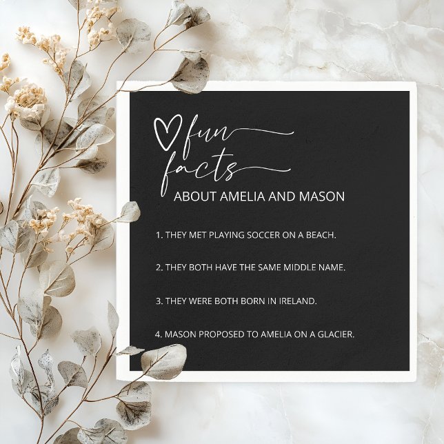 Servilleta De Papel Modern Minimalist Black & White Fun Facts Wedding (Modern Minimalist Black & White Fun Facts Wedding Napkins)