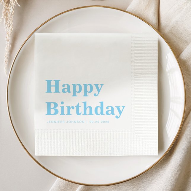 Servilleta De Papel Modern Minimalist Blue Birthday (Modern Minimalist Blue Birthday Napkins)