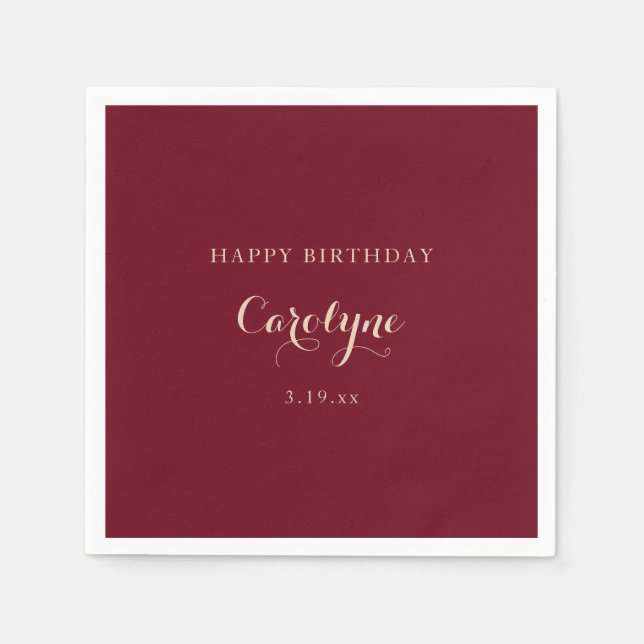 Servilleta De Papel Modern Minimalist Maroon Birthday  (Anverso)
