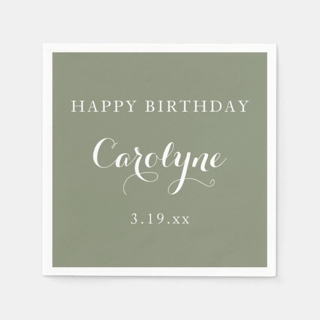 Servilleta De Papel Modern Minimalist Sage Green Birthday  (Anverso)
