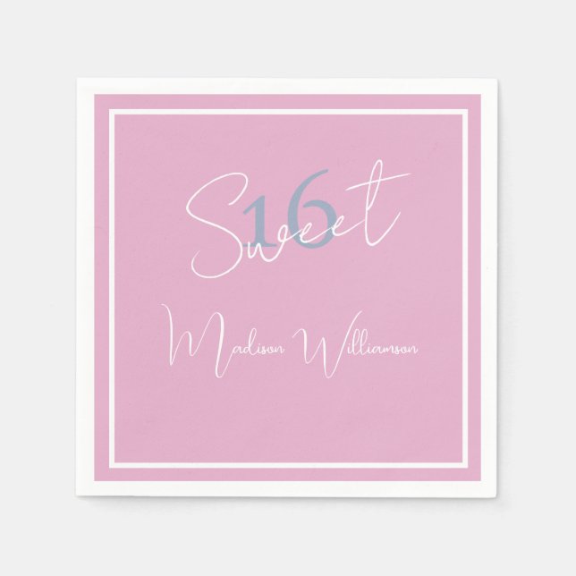 Servilleta De Papel Modern Minimalist Sweet 16th Pink Blue Napkin (Anverso)