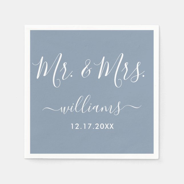 Servilleta De Papel Modern Mr. y Mrs. Dusty Blue Boda (Anverso)