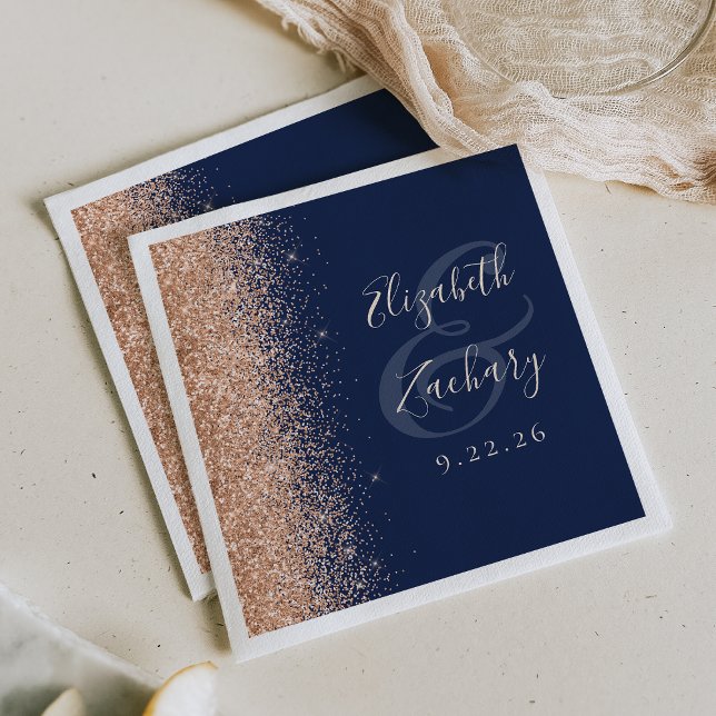 Servilleta De Papel Modern Navy Blue Peach Glitter Wedding (Subido por el creador)