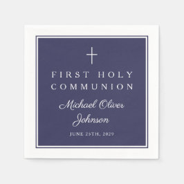 Servilleta De Papel Modern Navy Blue Religious Boy First Communion