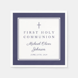Servilleta De Papel Modern Navy Blue Religious Boy First Communion