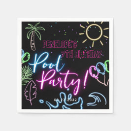 Servilleta De Papel Modern Neon Glow Black Pool Party Birthday