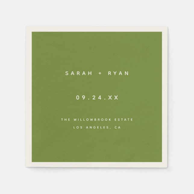 Servilleta De Papel Modern Olive Green Custom Wedding Names (Anverso)