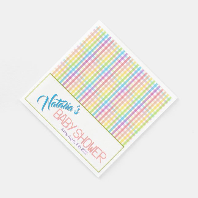 Servilleta De Papel Modern Pastel Plaid Rainbow Baby Shower Party (Esquina)