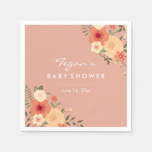 Servilleta De Papel Modern Peach Floral Baby Shower Napkins (Anverso)
