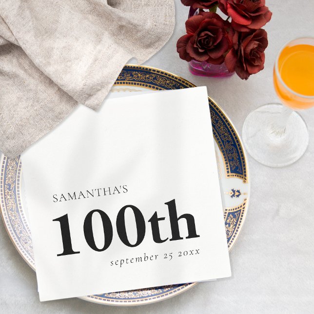 Servilleta De Papel Modern Personalizado Black Text 100th Name Date (Subido por el creador)