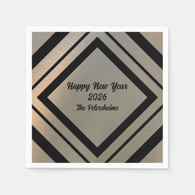 Servilleta De Papel Modern Personalized Brushed Metal Happy New Years (Anverso)