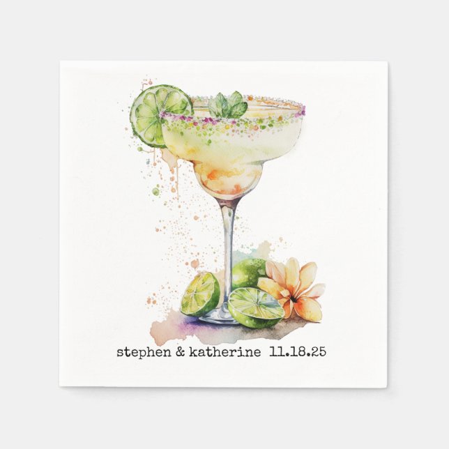 Servilleta De Papel Modern Personalized Wedding Watercolor Margarita (Anverso)