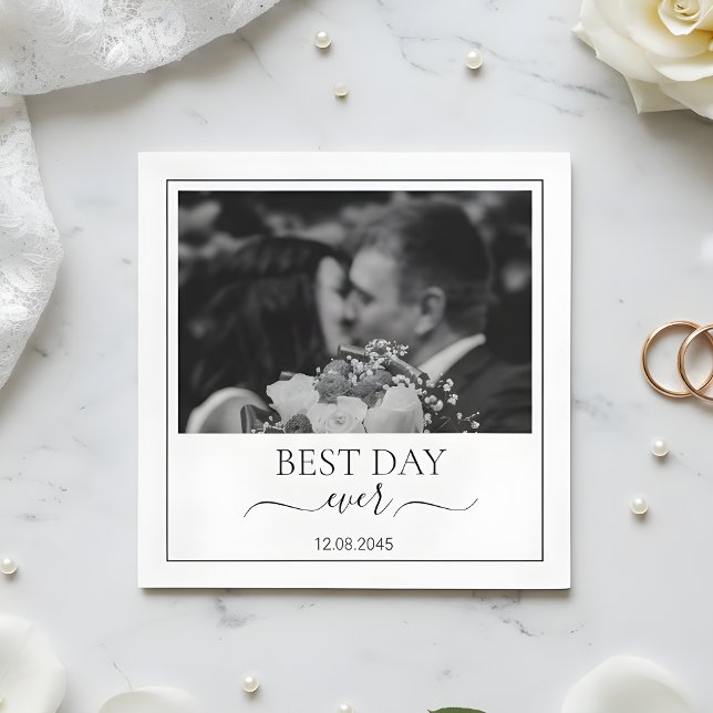 Servilleta De Papel Modern Photo Best Day Ever Wedding Custom Napkin (Subido por el creador)