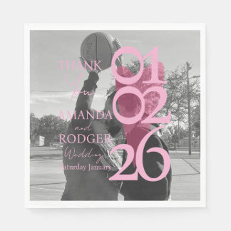 Servilleta De Papel Modern Photo Pink Typography Thank You Card