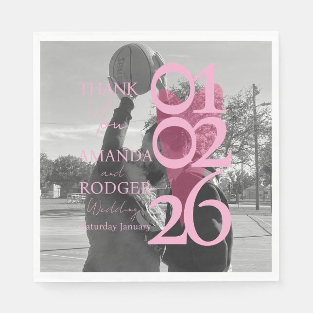 Servilleta De Papel Modern Photo Pink Typography  Thank You Card (Anverso)