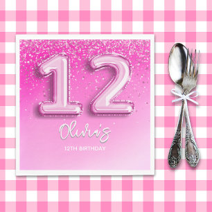 Servilleta De Papel Modern Pink Balloon 12th Birthday for Girl