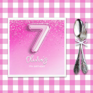 Servilleta De Papel Modern Pink Balloon 7th Birthday for Girl