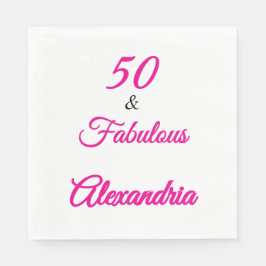 Servilleta De Papel Modern Pink Black Fifty & Fabulous Bold Napkin