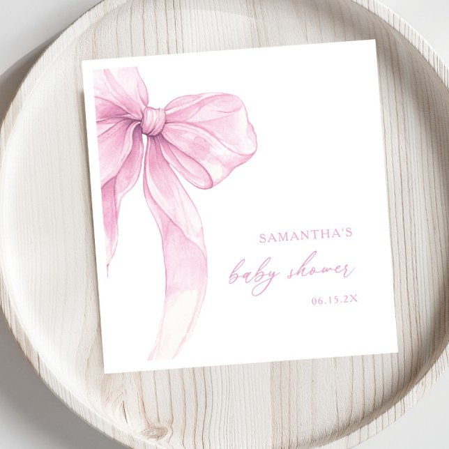 Servilleta De Papel Modern Pink Bow Baby Shower (Subido por el creador)