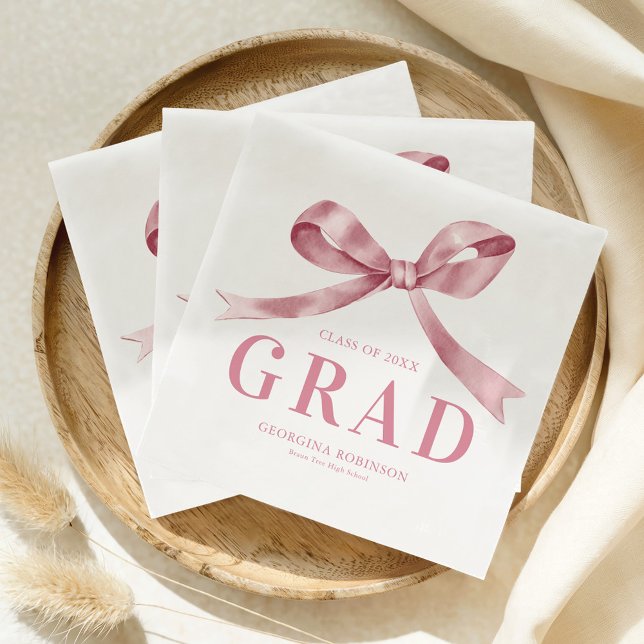 Servilleta De Papel Modern Pink Bow Graduation Party (Subido por el creador)