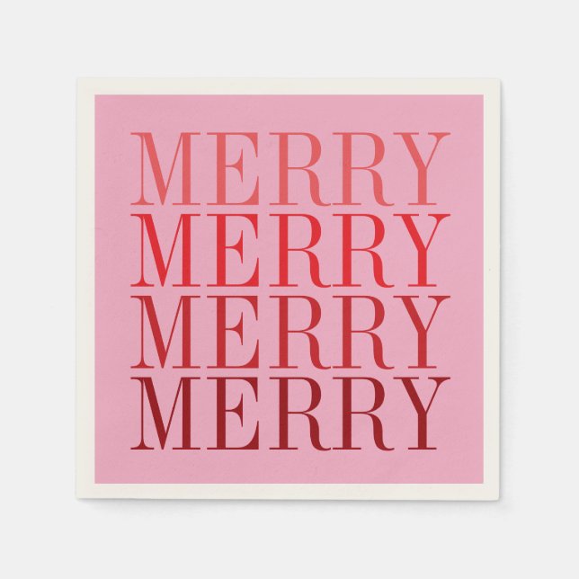 Servilleta De Papel Modern Pink Red Merry Holiday Christmas Retro (Anverso)