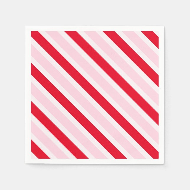 Servilleta De Papel Modern Pink Red Stripes Christmas (Anverso)