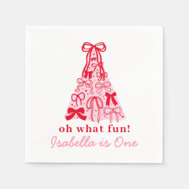Servilleta De Papel Modern Pink Red Tree Bow 1st Birthday