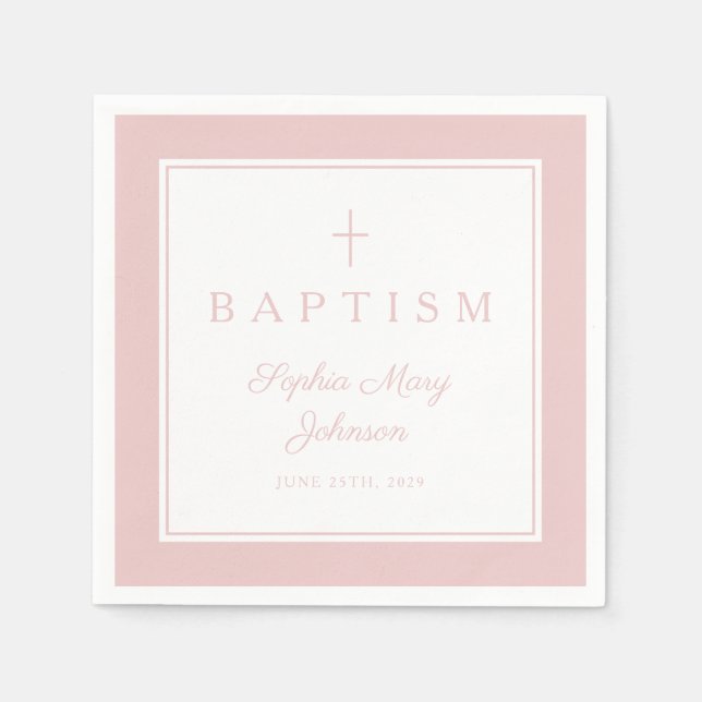 Servilleta De Papel Modern Pink Religius Cross Girl Baptism (Anverso)