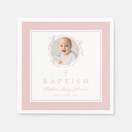 Servilleta De Papel Modern Pink Religius Cross Girl Baptism