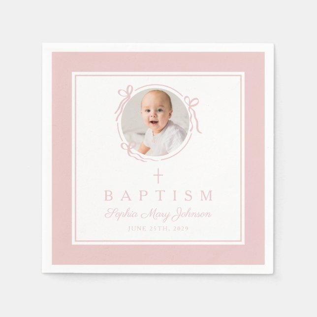Servilleta De Papel Modern Pink Religius Cross Girl Baptism (Anverso)