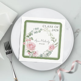 Servilleta De Papel Modern Pink Roses Script Class of Graduation