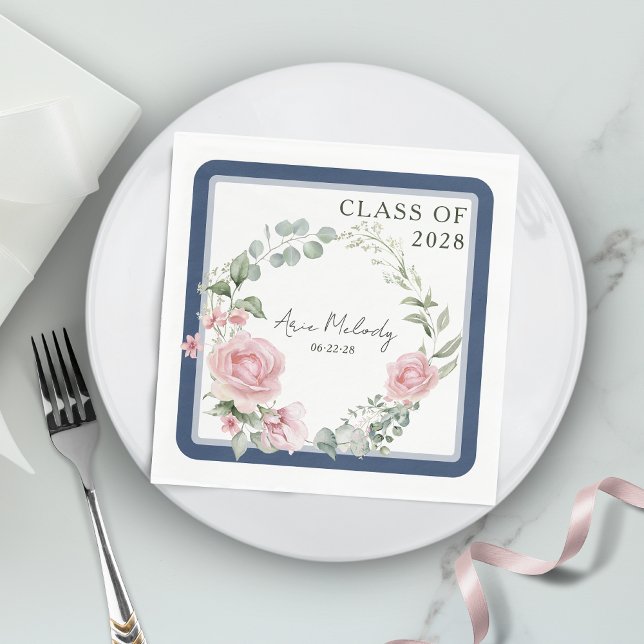 Servilleta De Papel Modern Pink Roses Script Class of Graduation (Subido por el creador)