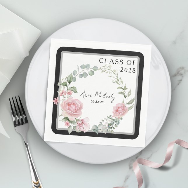 Servilleta De Papel Modern Pink Roses Script Class of Graduation (Subido por el creador)