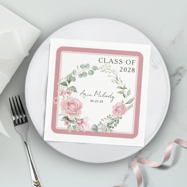 Servilleta De Papel Modern Pink Roses Script Class of Graduation (Subido por el creador)