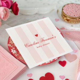 Servilleta De Papel Modern Pink Stripe Heart Valentine Baby Shower