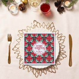 Servilleta De Papel Modern Poinsettia pattern christmas black bg