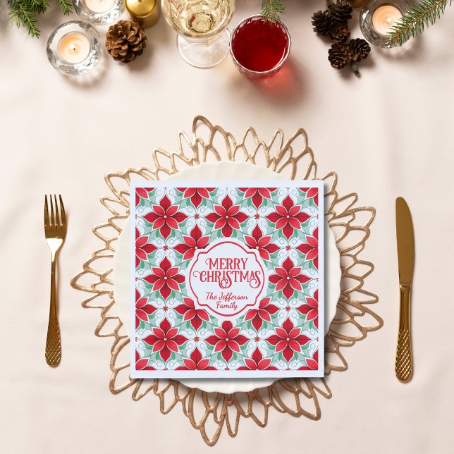 Servilleta De Papel Modern Poinsettia pattern christmas white bg (Subido por el creador)