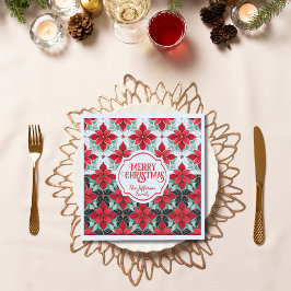 Servilleta De Papel Modern Poinsettia pattern christmas white black bg