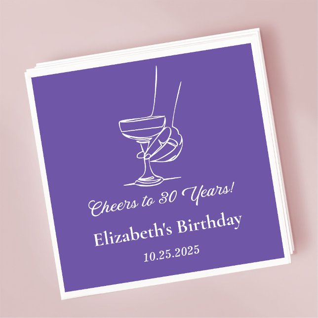 Servilleta De Papel Modern Purple Cheers a 30 años Napkins de Cumpleañ (Subido por el creador)