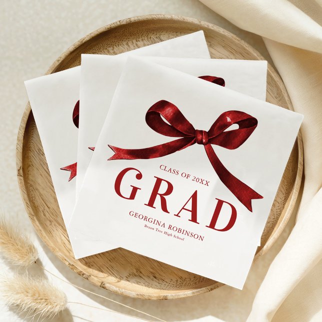 Servilleta De Papel Modern Red Bow Graduation Party (Subido por el creador)