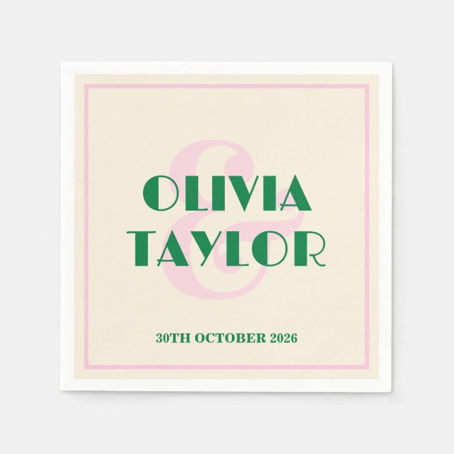 Servilleta De Papel Modern Retro Striped Wedding Invitation (Anverso)