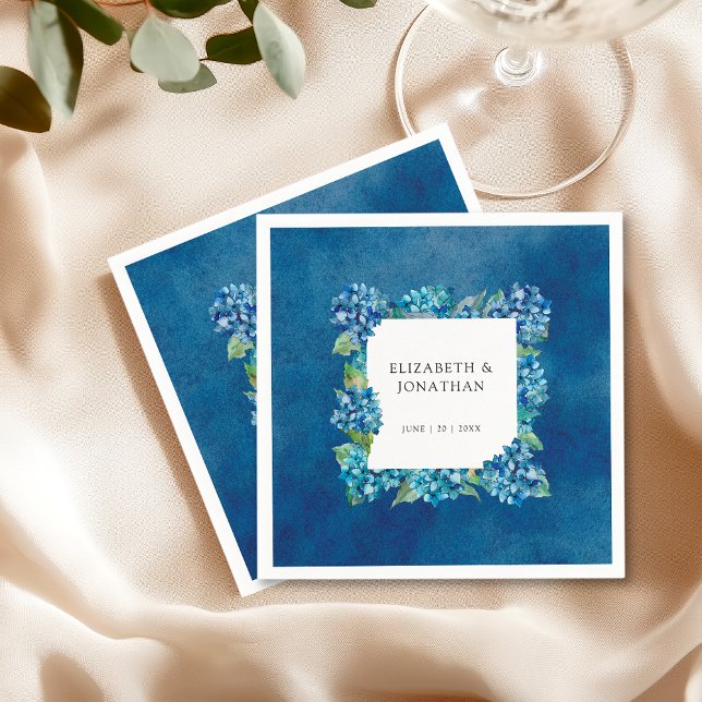 Servilleta De Papel Modern Rustic Blue Hydrangeas Floral Wedding (Subido por el creador)