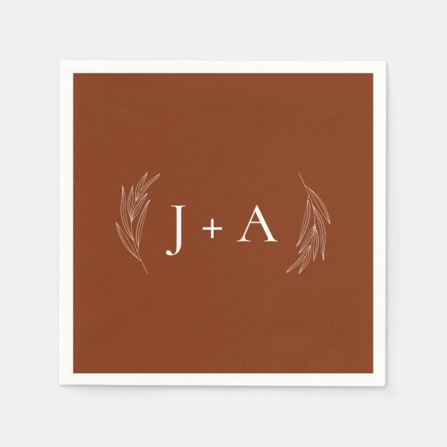 Servilleta De Papel Modern Rustic Chic Botanical Monogram Wedding (Anverso)