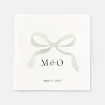 Modern Sage Green Bow Watercolor Monogram Wedding