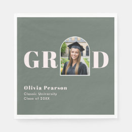 Servilleta De Papel Modern Sage Green Pink Arch Photo Graduation