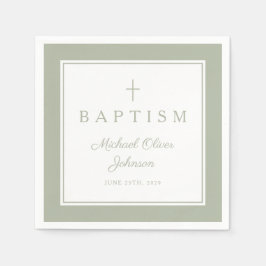 Servilleta De Papel Modern Sage Green Religious Cross Boy Baptism