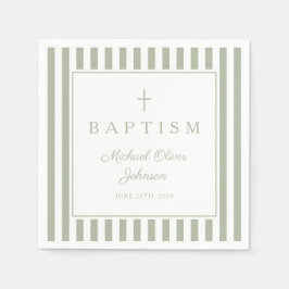Servilleta De Papel Modern Sage Green Religius Cross Boy Baptism