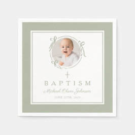 Servilleta De Papel Modern Sage Green Religius Cross Boy Baptism